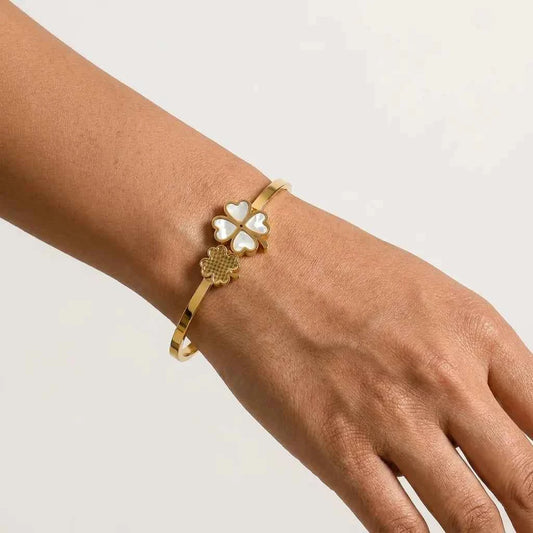Lucky Clover Gold Plated Bracelet for Women | Premium Stainless Steel Charm Bangle