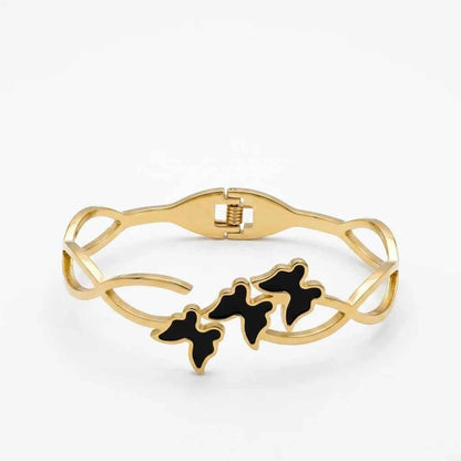 Black Butterfly Gold Plated Bracelet for Women | Premium Designer Stainless Steel Bangle