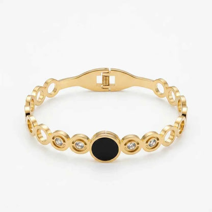 Luxury Black Stone Gold Plated Bracelet for Women | Premium Crystal Stainless Steel Bangle