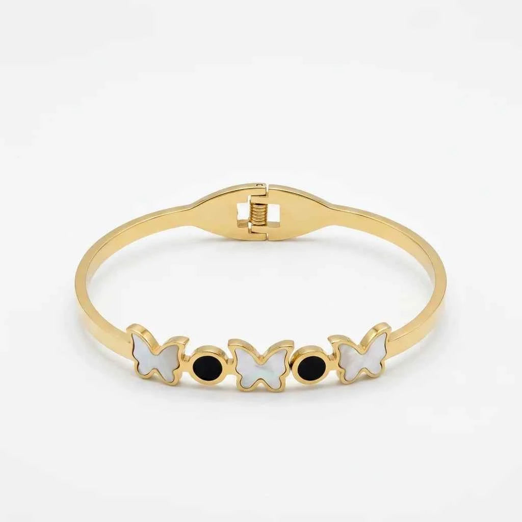 butterfly charm gold plated bracelet for women | premium designer stainless steel bangle