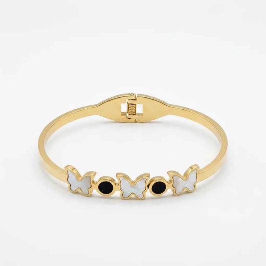 Butterfly Charm Gold Plated Bracelet for Women | Premium Designer Stainless Steel Bangle