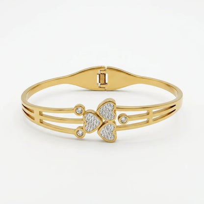 Crystal Clover Gold Plated Bracelet for Women | Premium Stainless Steel Designer Bangle