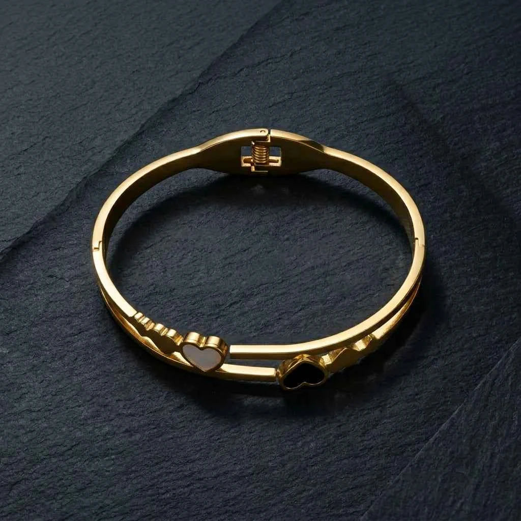 luxury heart gold plated bracelet for women | premium stainless steel love bangle