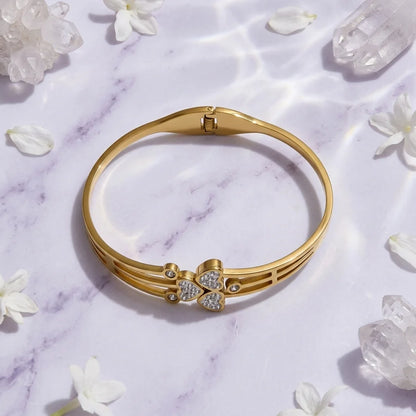 Crystal Clover Gold Plated Bracelet for Women | Premium Stainless Steel Designer Bangle