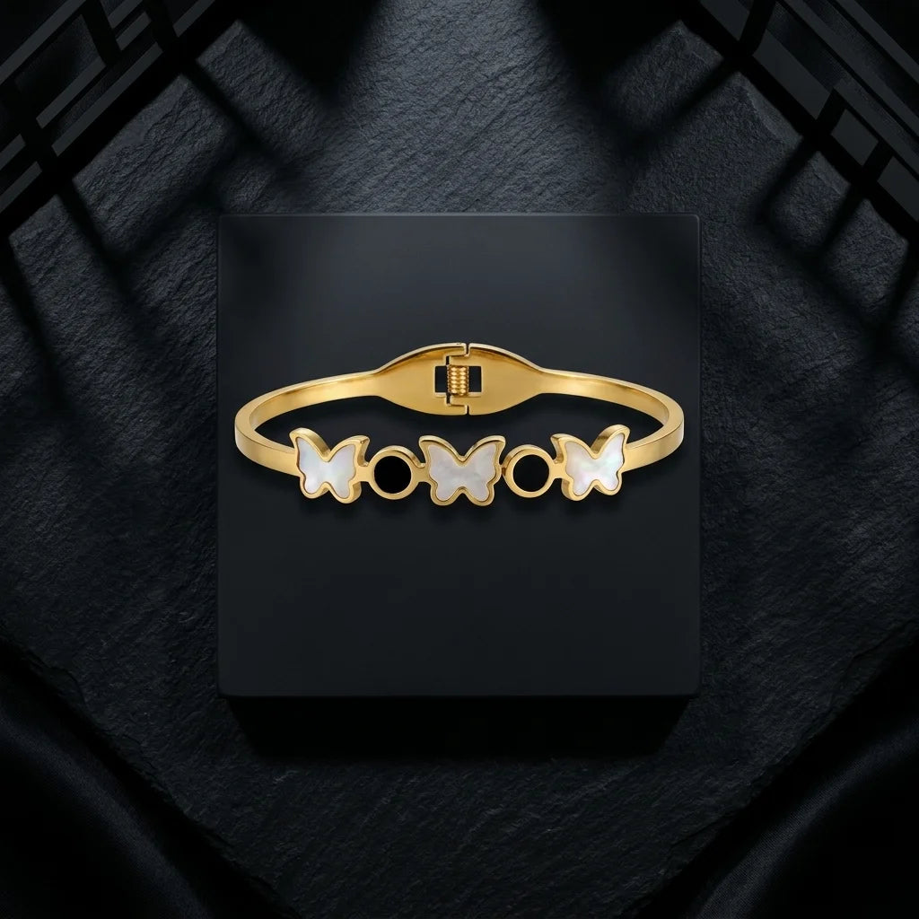 butterfly charm gold plated bracelet for women | premium designer stainless steel bangle