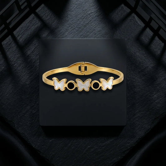 Butterfly Charm Gold Plated Bracelet for Women | Premium Designer Stainless Steel Bangle