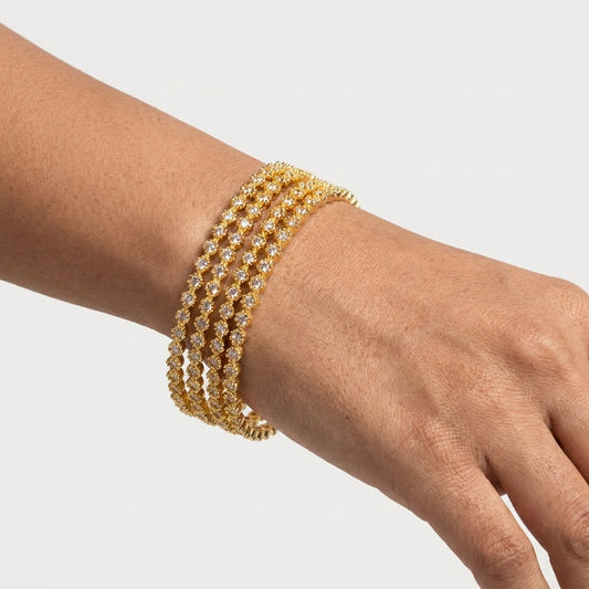 Royal Halo Gold Plated American Diamond Slim Bangles Set for Women | 4 Piece Designer Stackable Bangles