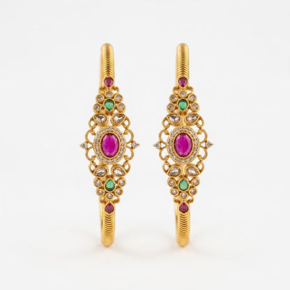 Ruby Green American Diamond Gold Plated Bangles for Women | Designer Traditional Bangle Pair