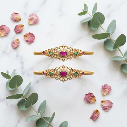Ruby Green American Diamond Gold Plated Bangles for Women | Designer Traditional Bangle Pair