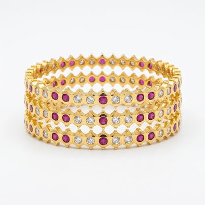 Ruby Radiance Gold Plated American Diamond Bangles Set for Women | 4 Piece Designer Bangle Set