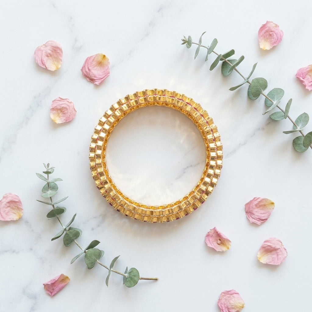 Ruby Radiance Gold Plated American Diamond Bangles Set for Women | 4 Piece Designer Bangle Set