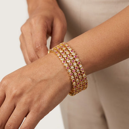 Ruby Radiance Gold Plated American Diamond Bangles Set for Women | 4 Piece Designer Bangle Set