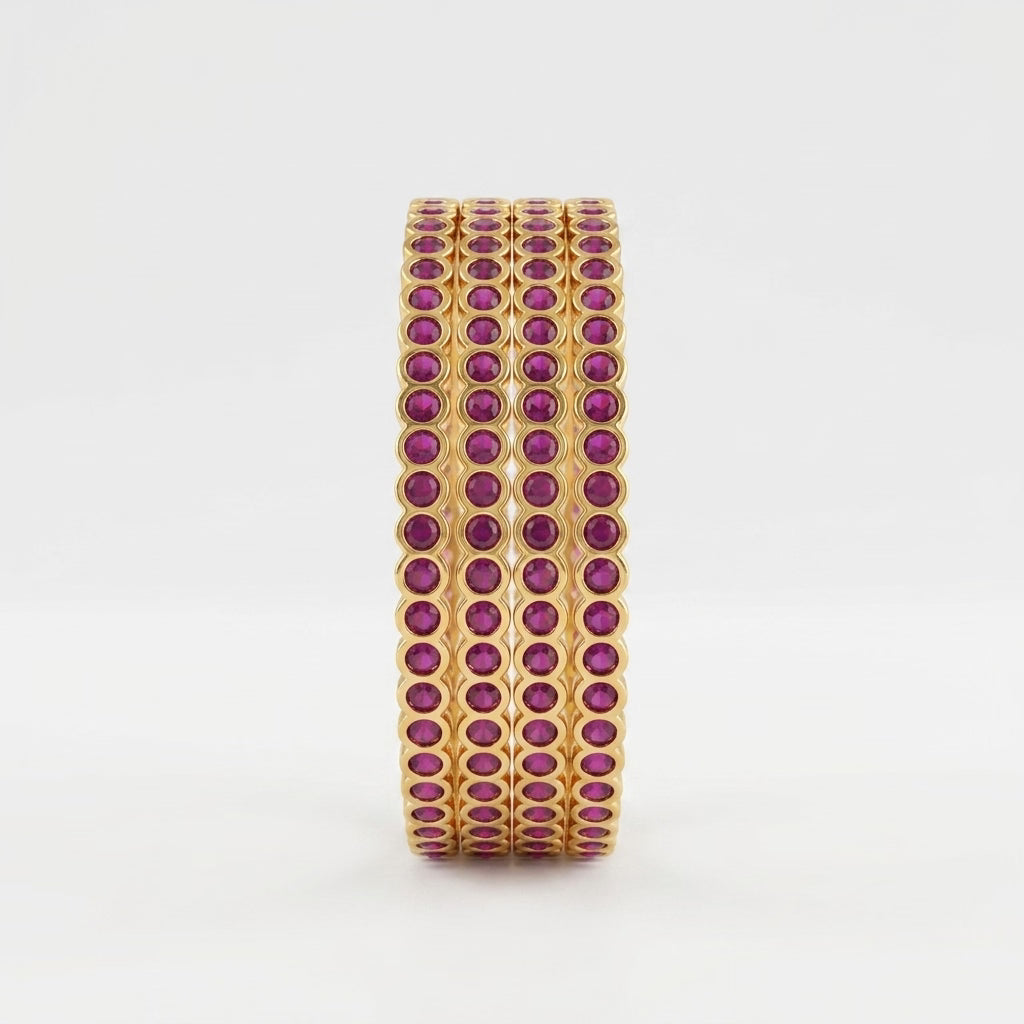 Ruby Radiance Gold Plated Ruby Stone Slim Bangles Set for Women | 4 Piece Designer Stackable Bangles
