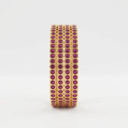 Ruby Radiance Gold Plated Ruby Stone Slim Bangles Set for Women | 4 Piece Designer Stackable Bangles