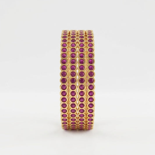 Ruby Radiance Gold Plated Ruby Stone Slim Bangles Set for Women | 4 Piece Designer Stackable Bangles