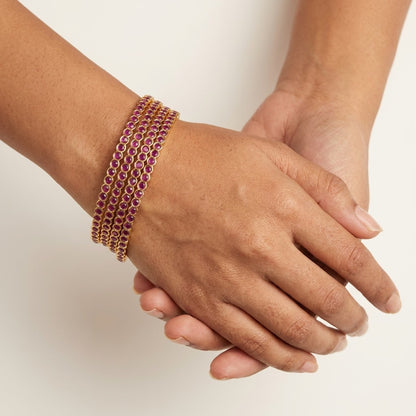 Ruby Radiance Gold Plated Ruby Stone Slim Bangles Set for Women | 4 Piece Designer Stackable Bangles