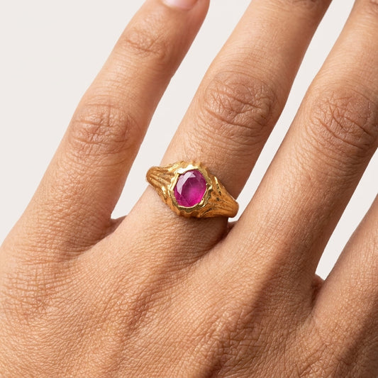 Ruby Stone Gold Plated Ring for Women | Classic Designer Ring