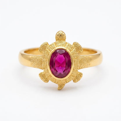 Ruby Stone Turtle Gold Plated Ring for Women | Designer Ring