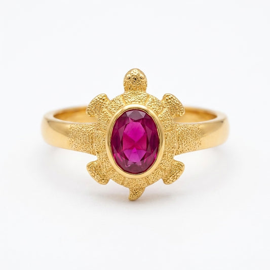 Ruby Stone Turtle Gold Plated Ring for Women | Designer Ring