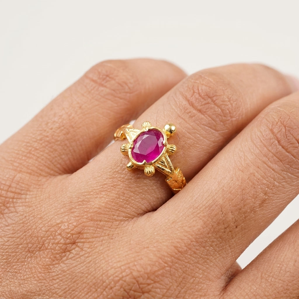 ruby stone turtle gold plated ring for women | designer ring