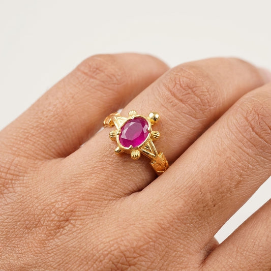 Ruby Stone Turtle Gold Plated Ring for Women | Designer Ring
