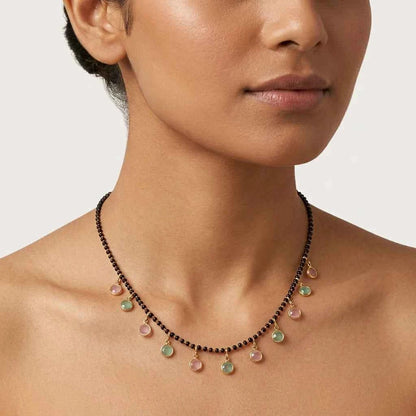 Pastel Stone Short Lacha Mangalsutra Necklace for Women | Gold Plated Black Bead Designer Mangalsutra