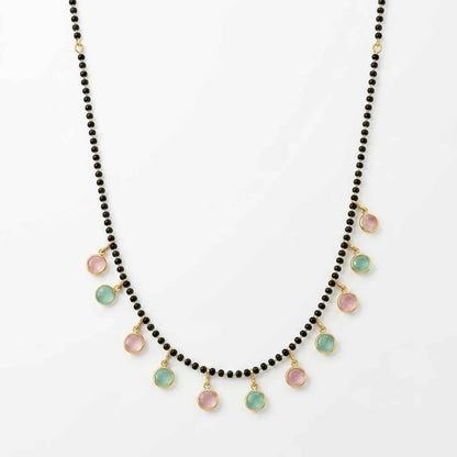 Pastel Stone Short Lacha Mangalsutra Necklace for Women | Gold Plated Black Bead Designer Mangalsutra
