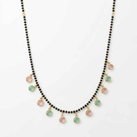 Pastel Stone Short Lacha Mangalsutra Necklace for Women | Gold Plated Black Bead Designer Mangalsutra - GEHNA OFFICIAL