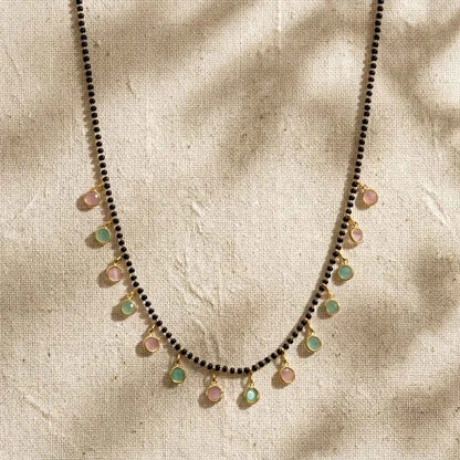 Pastel Stone Short Lacha Mangalsutra Necklace for Women | Gold Plated Black Bead Designer Mangalsutra