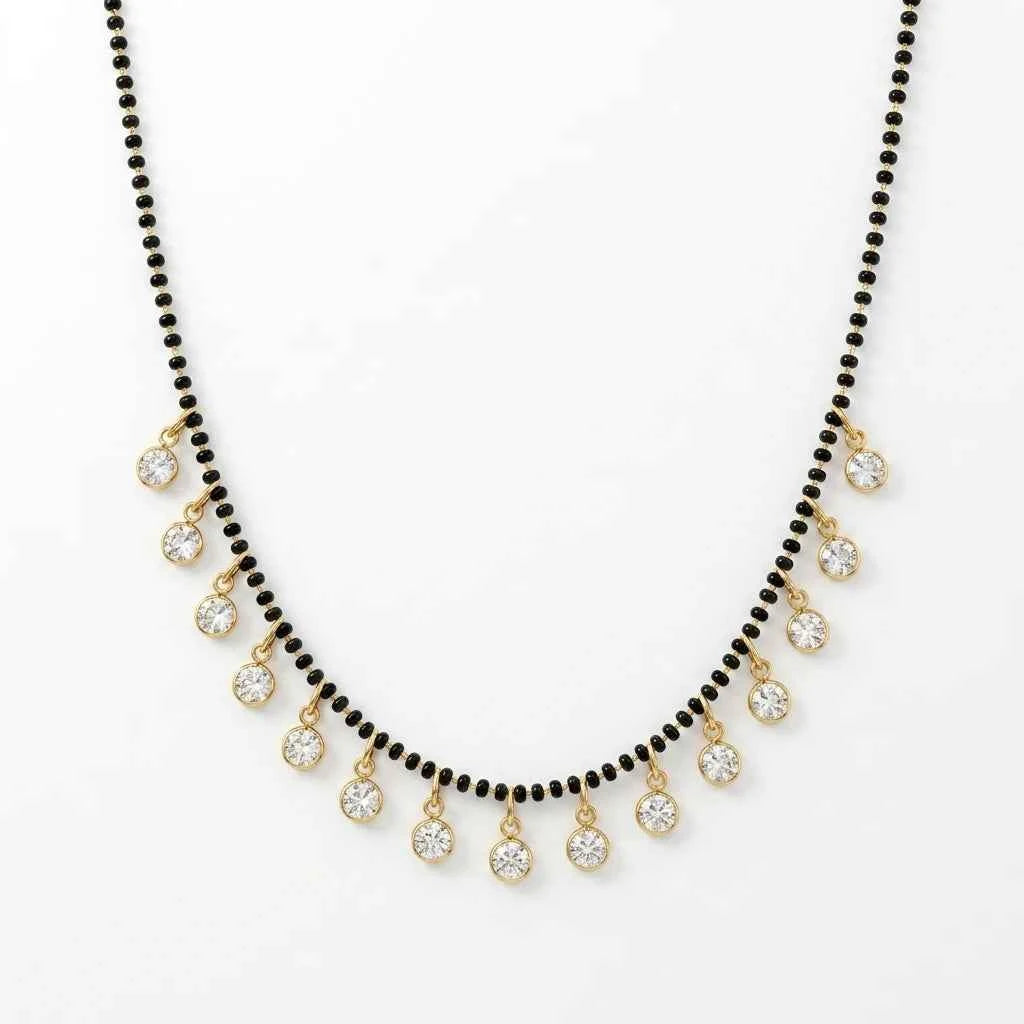 short lacha white stone mangalsutra necklace for women | gold plated cz pendant mangalsutra