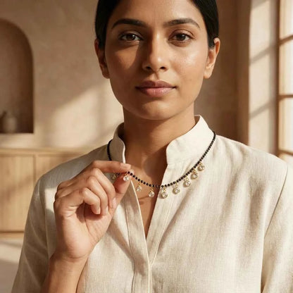 Short Lacha White Stone Mangalsutra Necklace for Women | Gold Plated CZ Pendant Mangalsutra