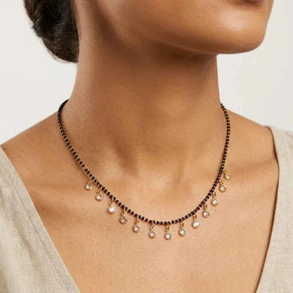Short Lacha White Stone Mangalsutra Necklace for Women | Gold Plated CZ Pendant Mangalsutra