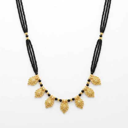 Gold Plated Leaf Design Short Mangalsutra for Women | Traditional Black Bead Designer Necklace