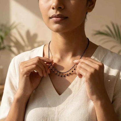 Black Stone Short Lacha Mangalsutra Necklace for Women | Gold Plated Black Bead Designer Mangalsutra