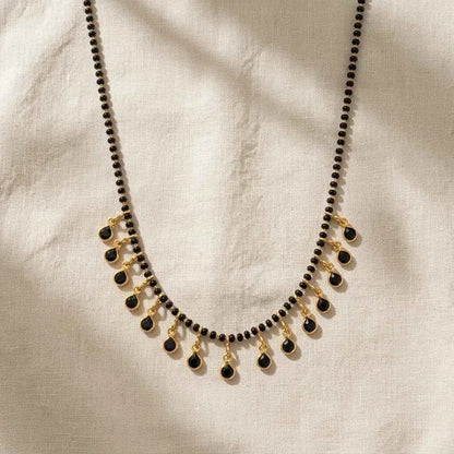 Black Stone Short Lacha Mangalsutra Necklace for Women | Gold Plated Black Bead Designer Mangalsutra