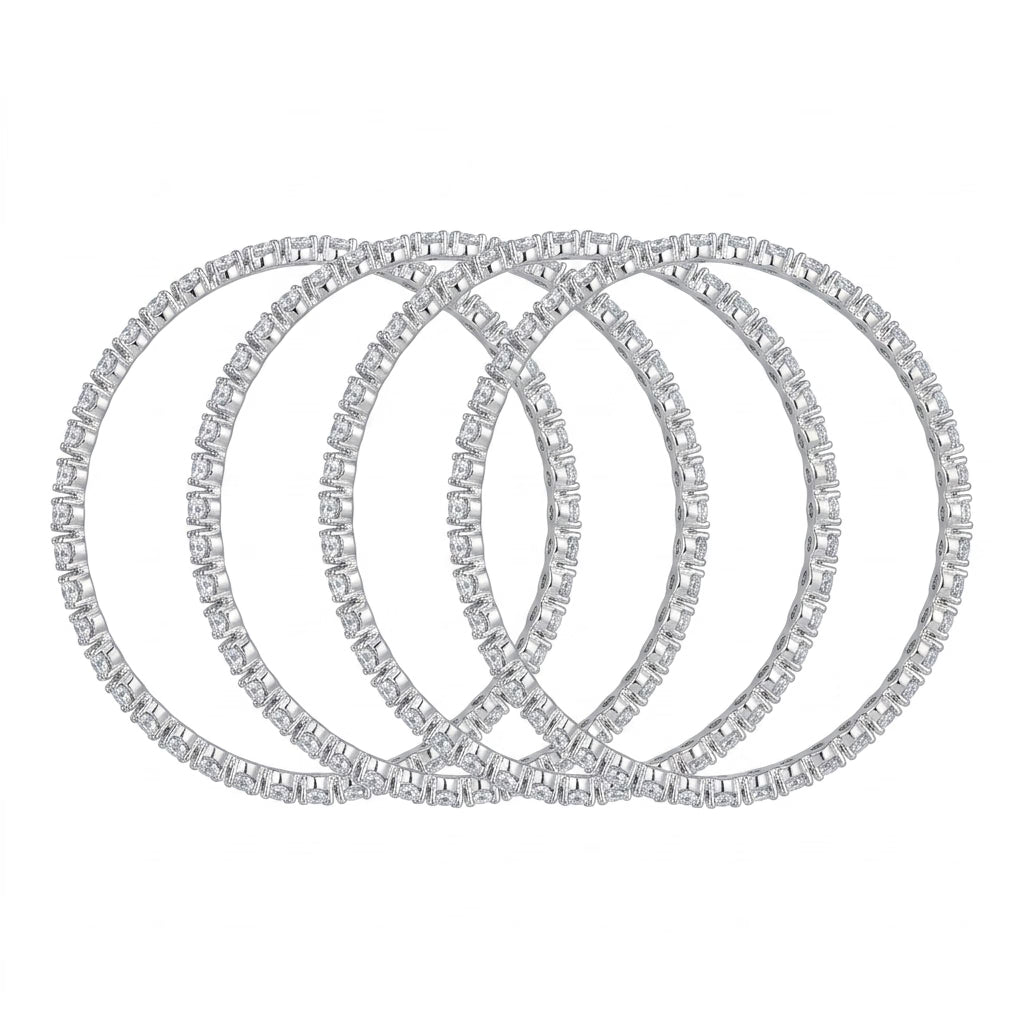 Silver Plated American Diamond Designer Bangles Set for Women, Set of 4