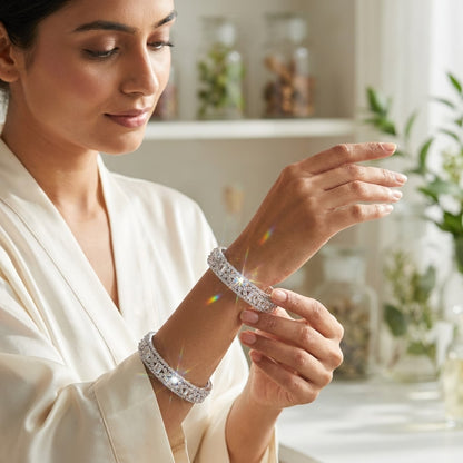 Silver Plated American Diamond Floral Designer Bangles Set for Women