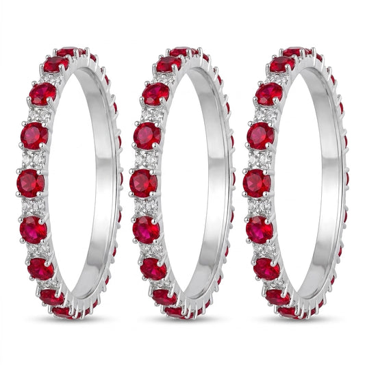 Silver Plated Ruby Red American Diamond Bangles Set for Women, Set of 4