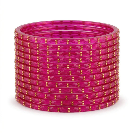 Raindrop Glass Bangles With Golden Beads, Traditional Indian Glass Chudi Set