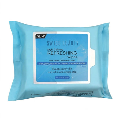 Swiss Beauty Night Calming Refreshing Face Wipes - 25 Pcs for Daily Refreshment