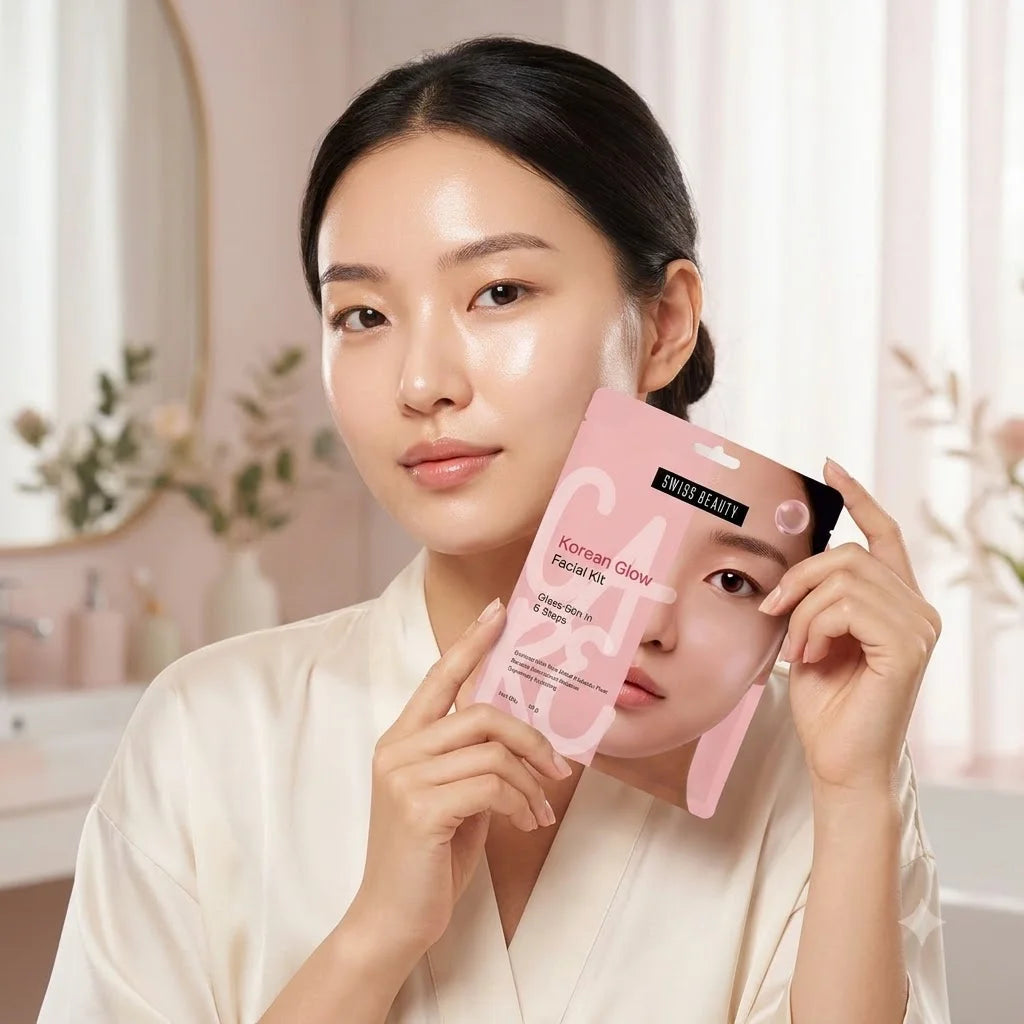 swiss beauty korean glow facial kit, 6 step glass skin facial
