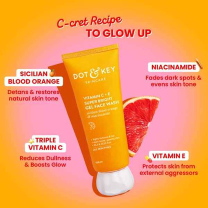 Dot & Key Vitamin C + E Super Bright Gel Face Wash | Blood Orange & Niacinamide Face Cleanser 100ml - GEHNA OFFICIAL