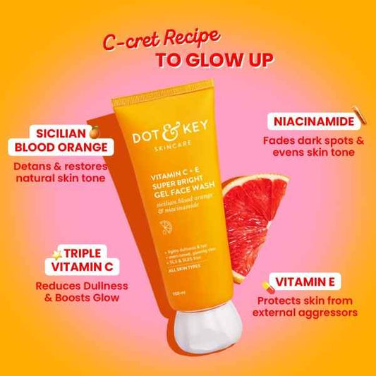 Dot & Key Vitamin C + E Super Bright Gel Face Wash | Blood Orange & Niacinamide Face Cleanser 100ml