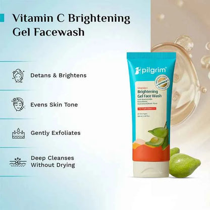 Pilgrim Vitamin C Brightening Gel Face Wash | With Niacinamide, Glutathione & Australian Kakadu Plum | Deep Cleansing Face Wash | All Skin Types | 100ml