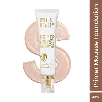 Swiss Beauty Primer Mousse Foundation - Flawless Finish in White Ivory, 30ml