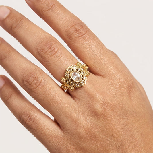 American Diamond Floral Gold Plated Ring for Women | Designer CZ Ring