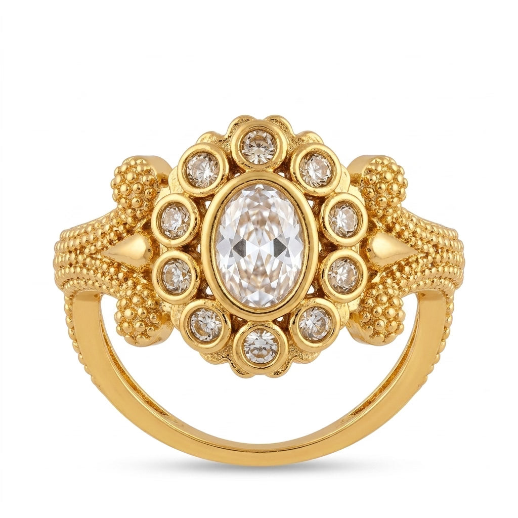 american diamond floral gold plated ring for women | designer cz ring