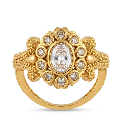 American Diamond Floral Gold Plated Ring for Women | Designer CZ Ring