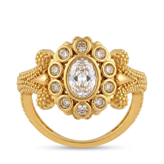 American Diamond Floral Gold Plated Ring for Women | Designer CZ Ring