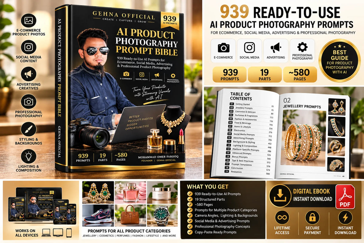 ai product photography prompt bible – 939 ai prompts